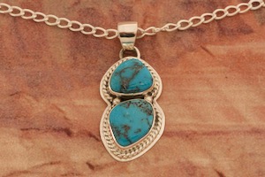 Navajo Jewelry Genuine Tyrone Turquoise Sterling Silver Pendant
